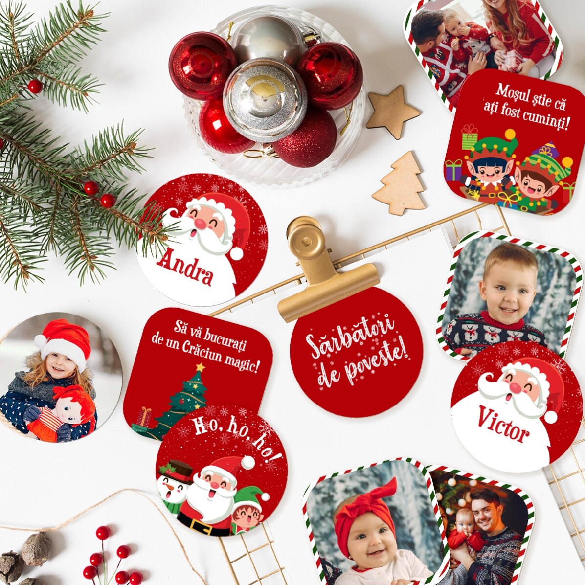 Set de 12 stickere (etichetă autoadezivă) personalizate - Crăciun fericit!
