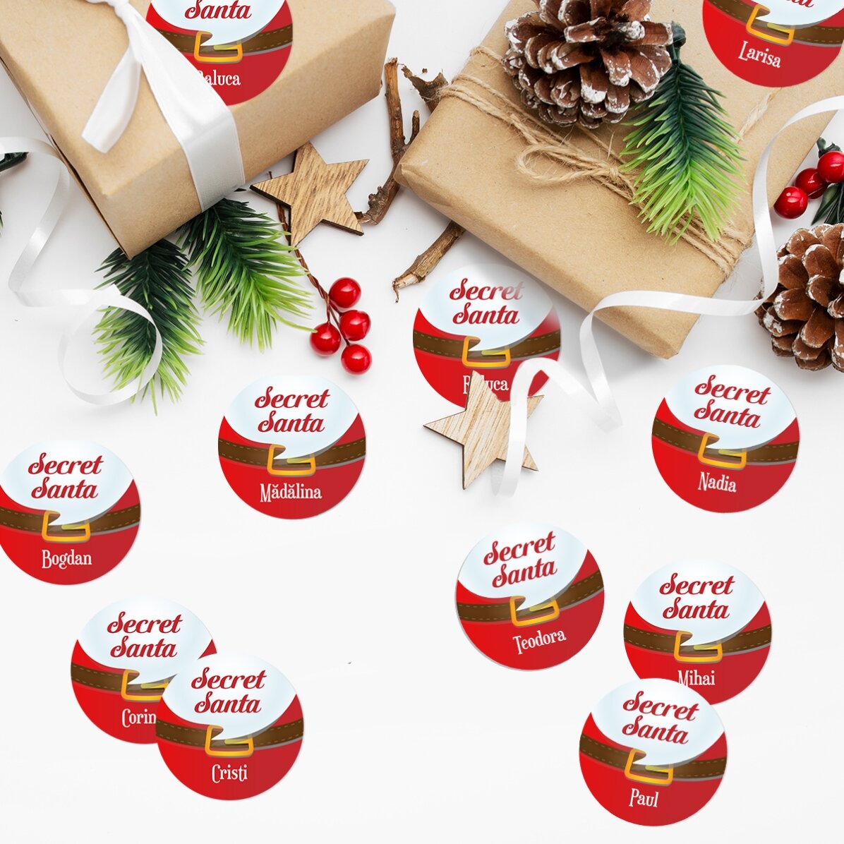 Set de 12 stickere (etichetă autoadezivă) personalizate cu mesaj - Secret Santa