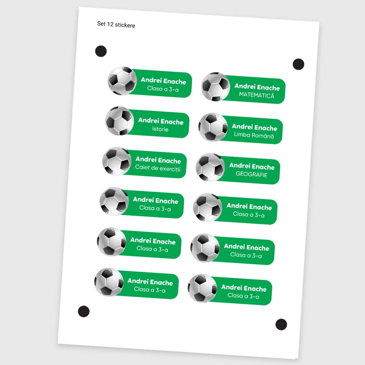Set de 12 stickere (etichetă autoadezivă) personalizate pentru școală - Sport