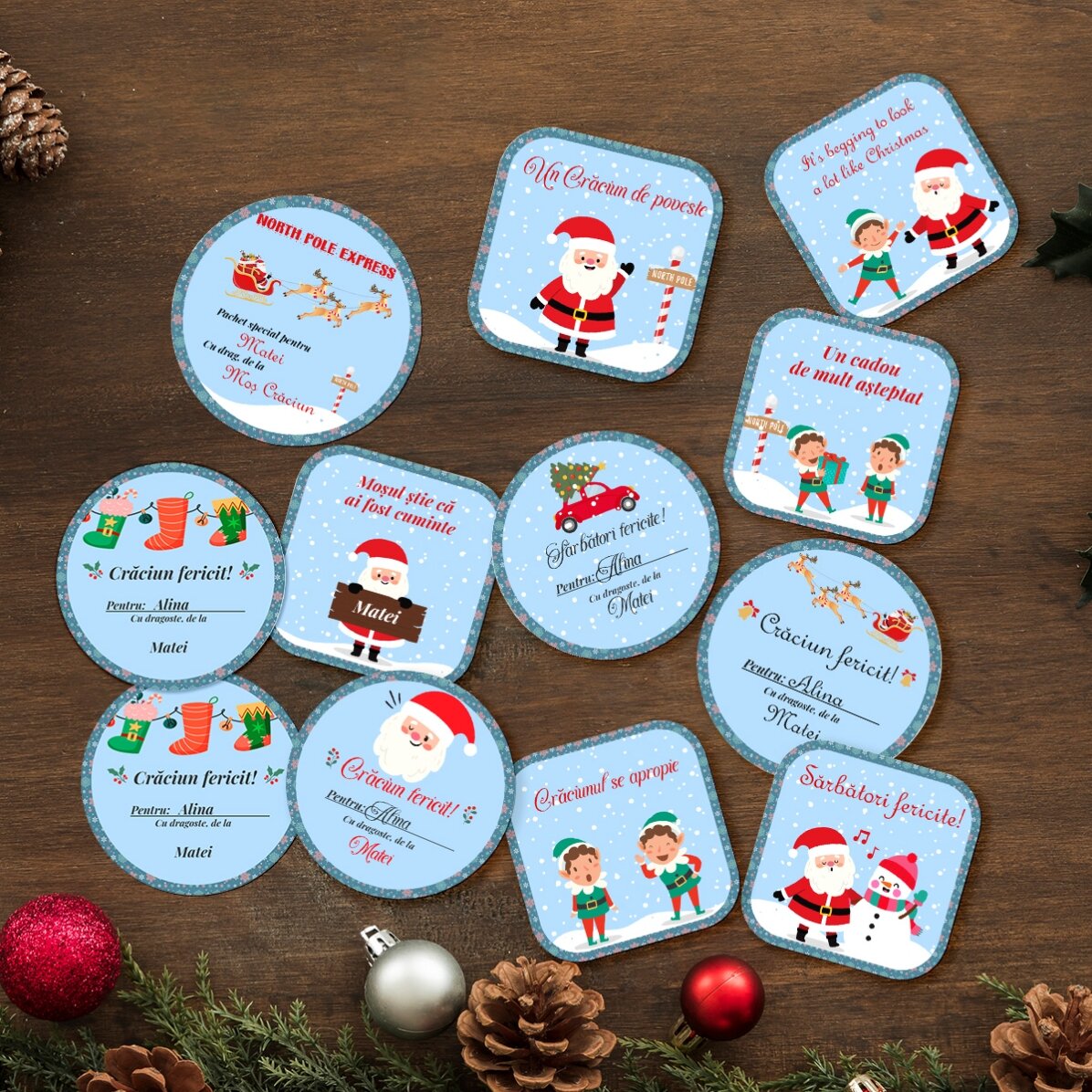 Set de 12 stickere (etichetă autoadezivă) personalizate - Spiritul sărbătorilor