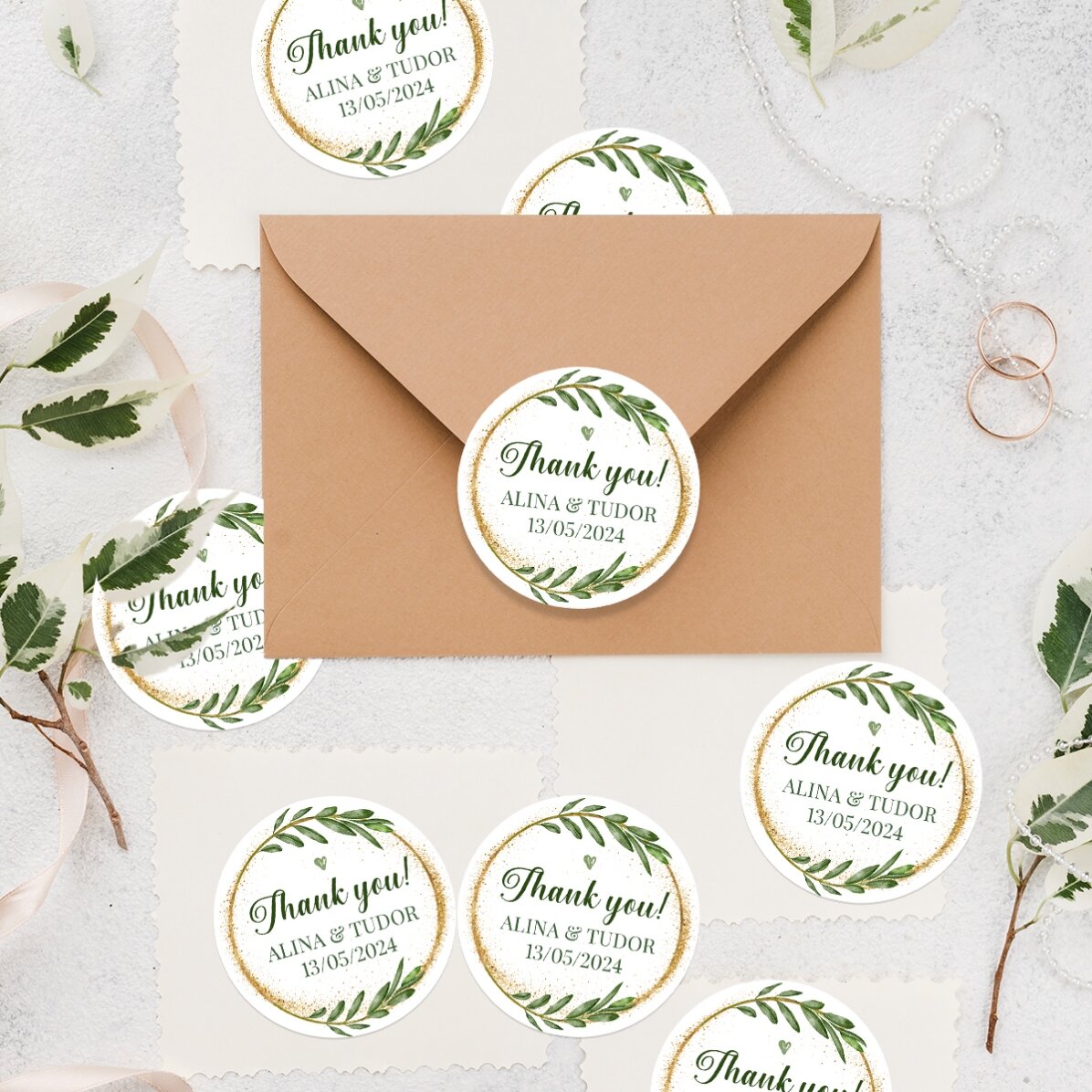 Set de 12 stickere (etichetă autoadezivă) mărturii rotunde personalizate cu mesaj 