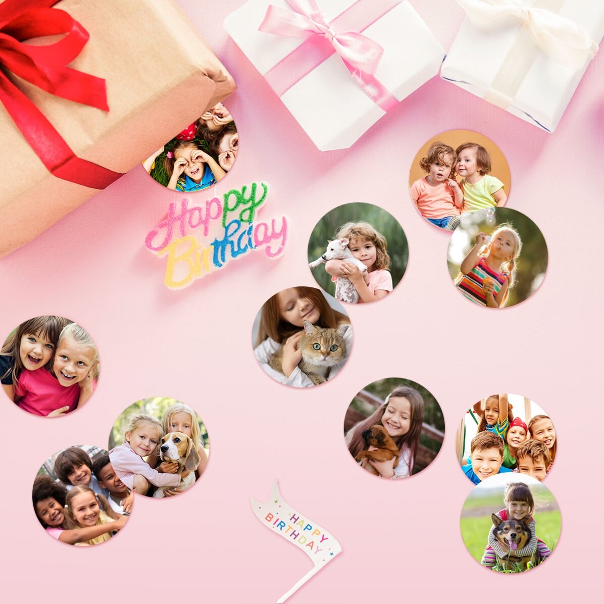 Set de 12 stickere (etichetă autoadezivă) rotunde personalizate cu poze