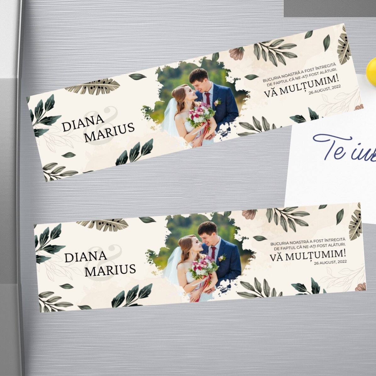 Set de 2 magneți personalizați cu o poză și text - Mărturii pentru nuntă