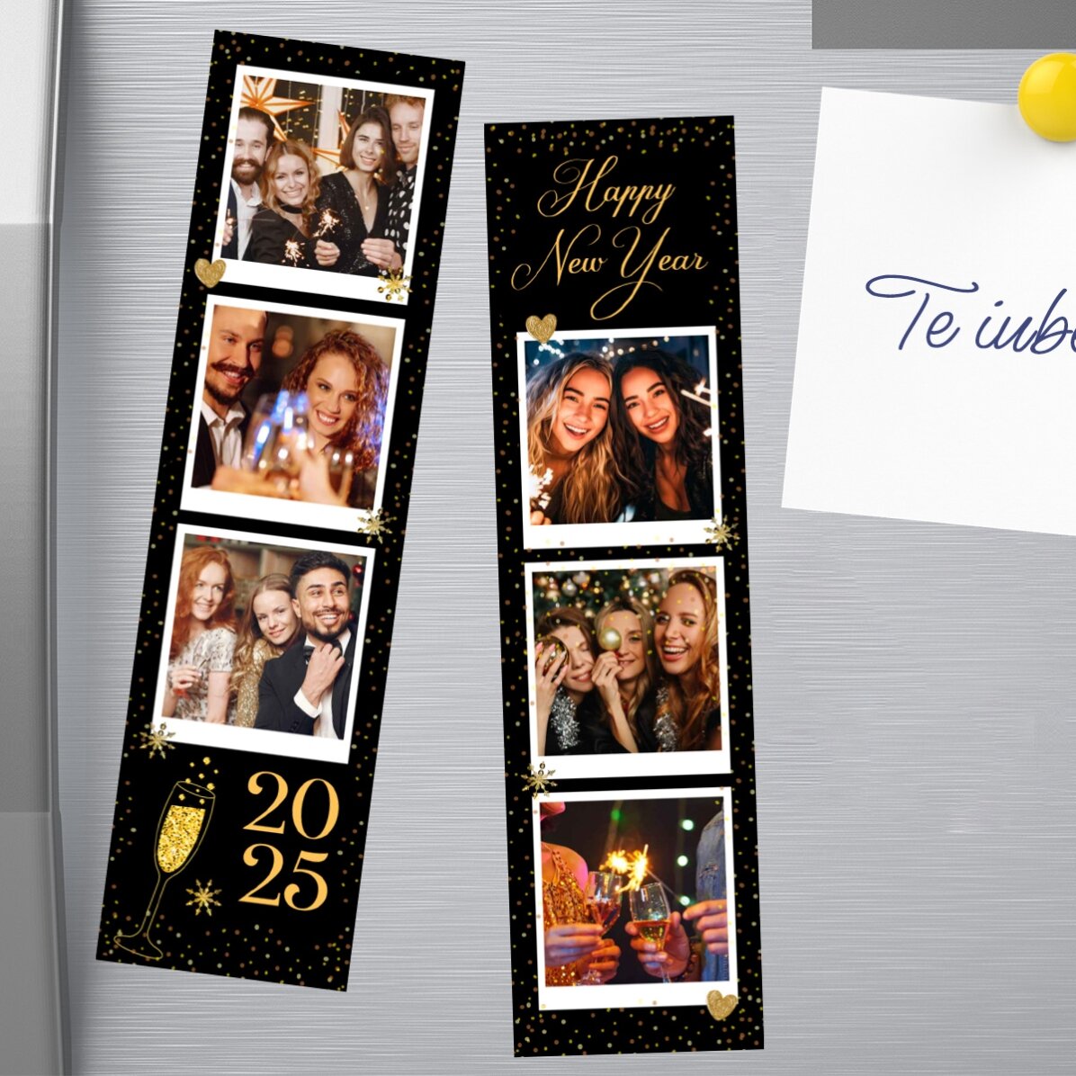 Set de 2 magneți personalizați cu poze și text - Happy new year