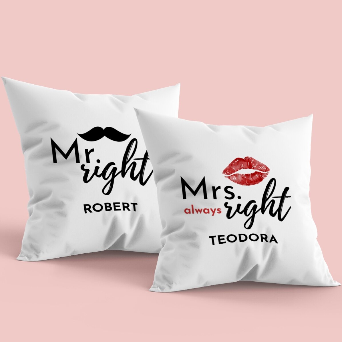 Set de 2 perne personalizate cu text - Mr & Mrs Right