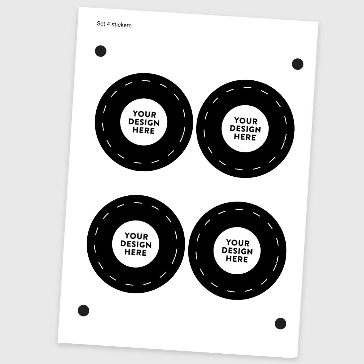 Set de 4 stickere (etichetă autoadezivă) rotunde, diametru 8,5cm personalizate cu grafica ta