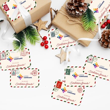 Set de 8 stickere (etichetă autoadezivă) dreptunghiulare personalizate cu logo - Timbre de Crăciun