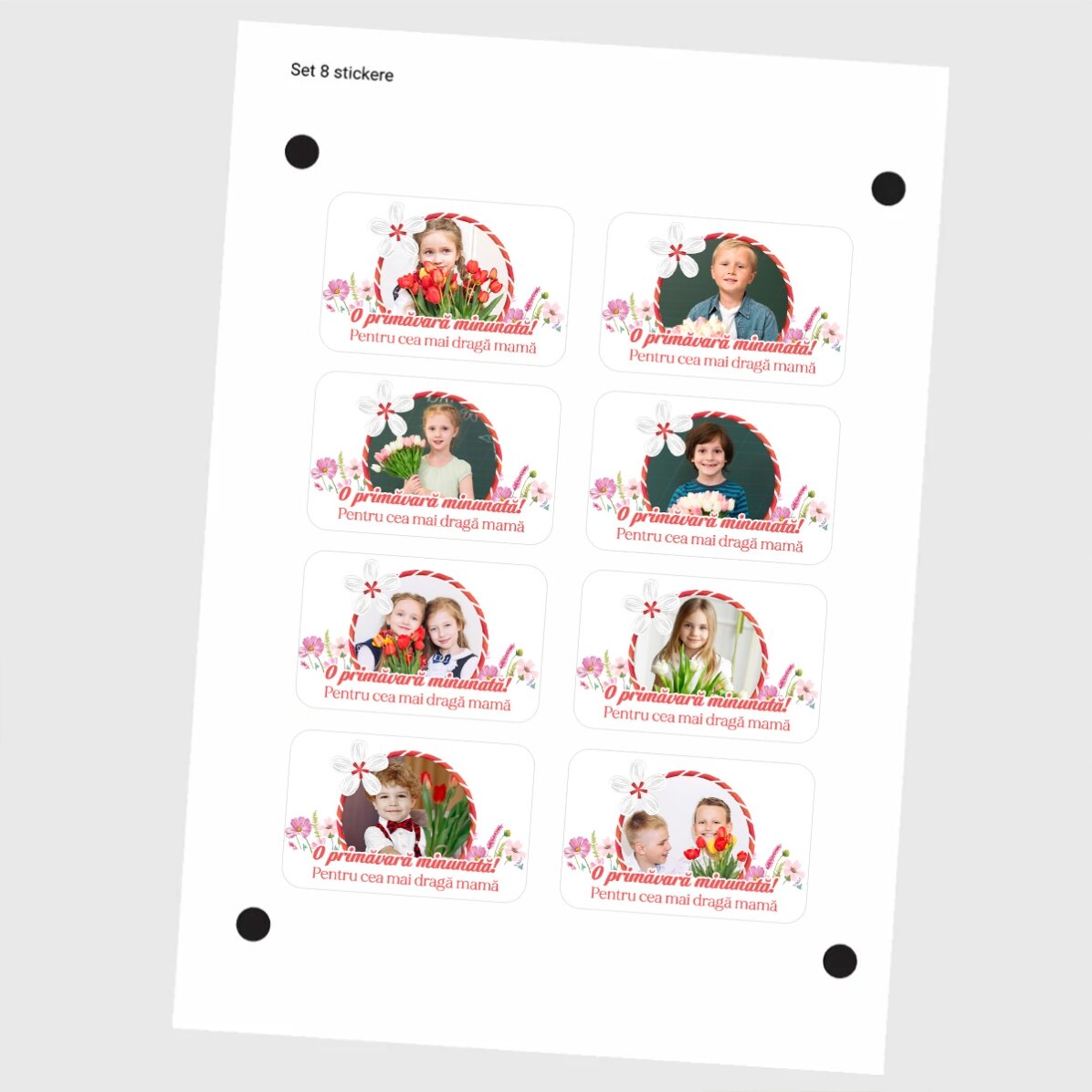 Set de 8 stickere (etichetă autoadezivă) personalizate cu poze și mesaj - Mărțișor