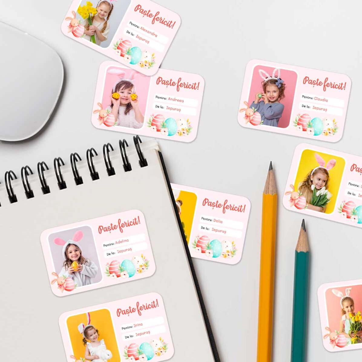 Set de 8 stickere (etichetă autoadezivă) personalizate cu poze și text - Paște fericit!