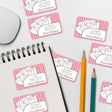 Set de 8 stickere (etichetă autoadezivă) personalizate cu text - Kitty