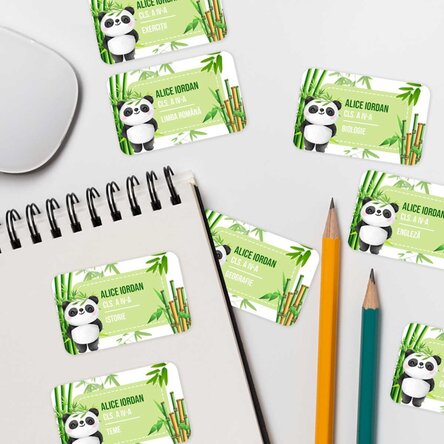 Set de 8 stickere (etichetă autoadezivă) personalizate pentru școală - Cute Panda