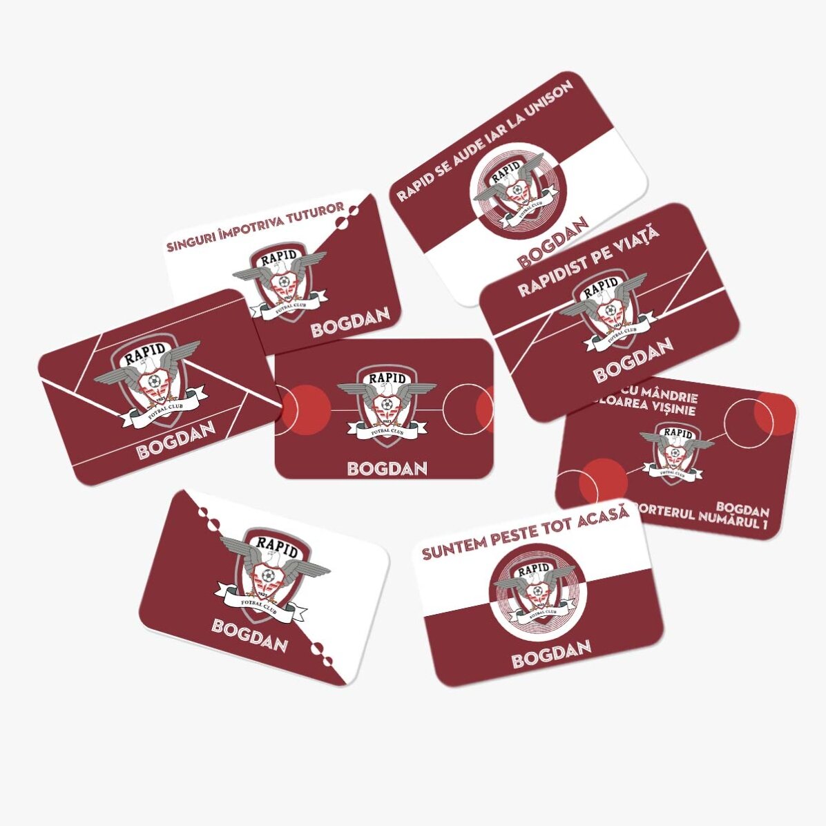 Set de 8 stickere (etichetă autoadezivă) FC Rapid personalizate cu nume și mesaje