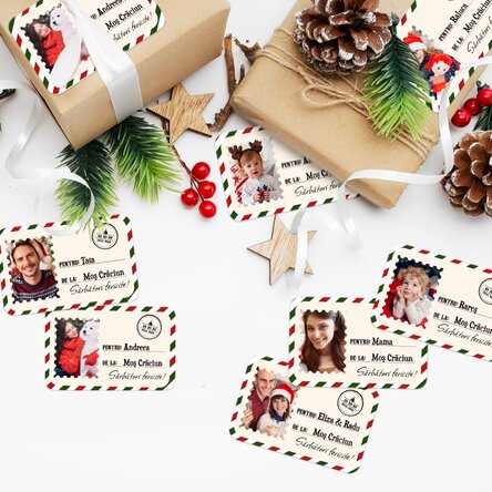 Set de 8 stickere (etichetă autoadezivă) personalizate - Cu drag, Moș Crăciun