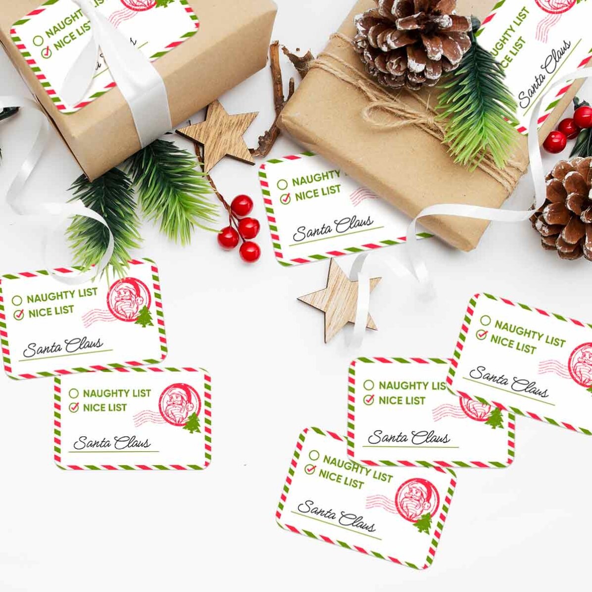 Set de 8 stickere (etichetă autoadezivă) personalizate - Naughty List