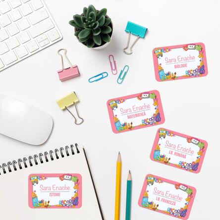 Set de 8 stickere (etichetă autoadezivă) personalizate pentru școală cu text - Back to school