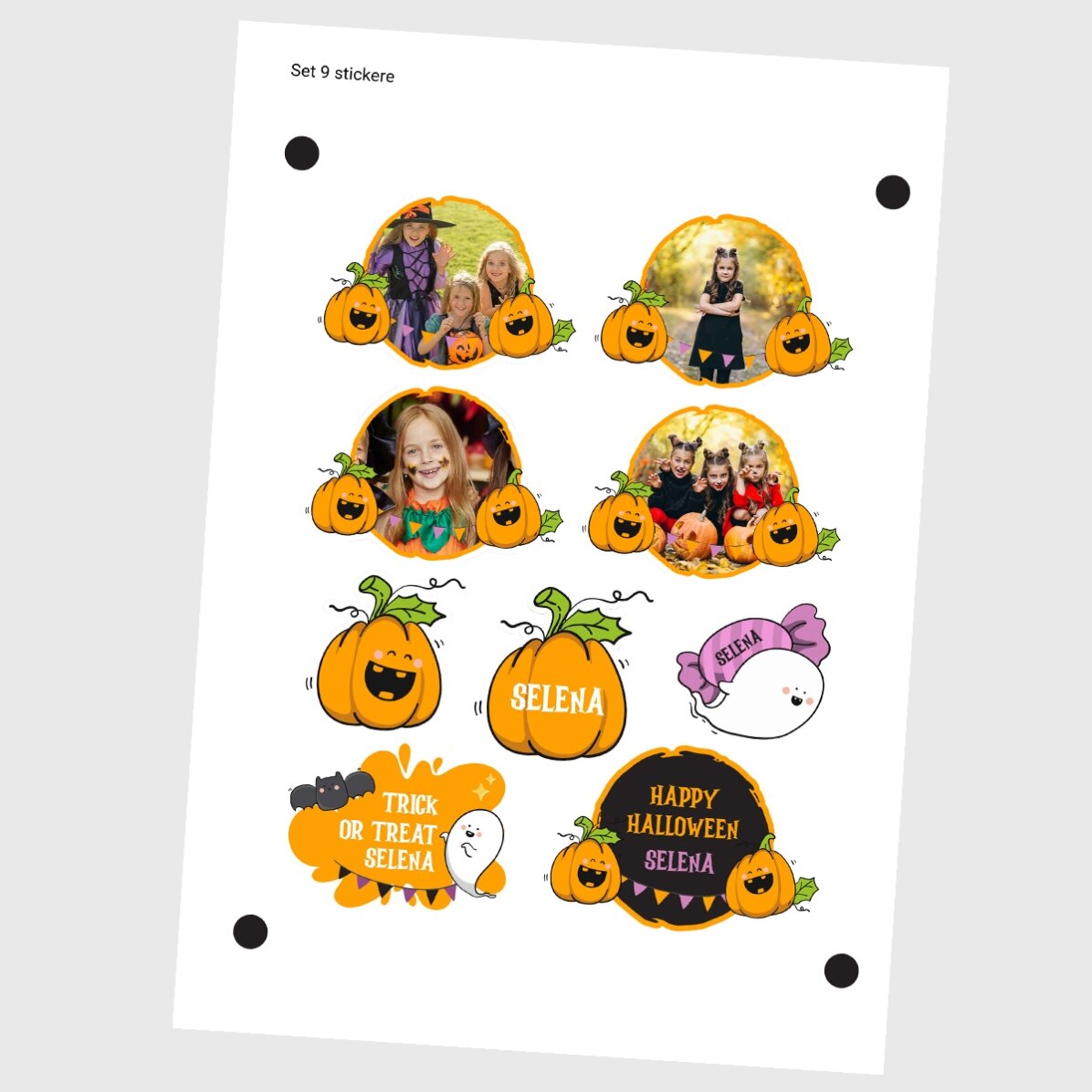 Set de stickere (etichetă autoadezivă) personalizate cu poze și text - Halloween Pumpkins