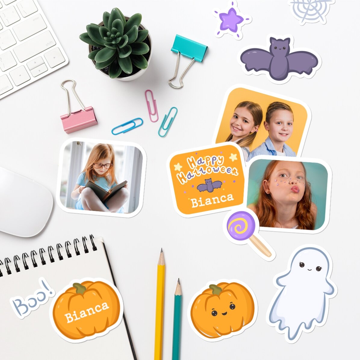 Set de stickere (etichetă autoadezivă) personalizate cu poze și text - Halloween