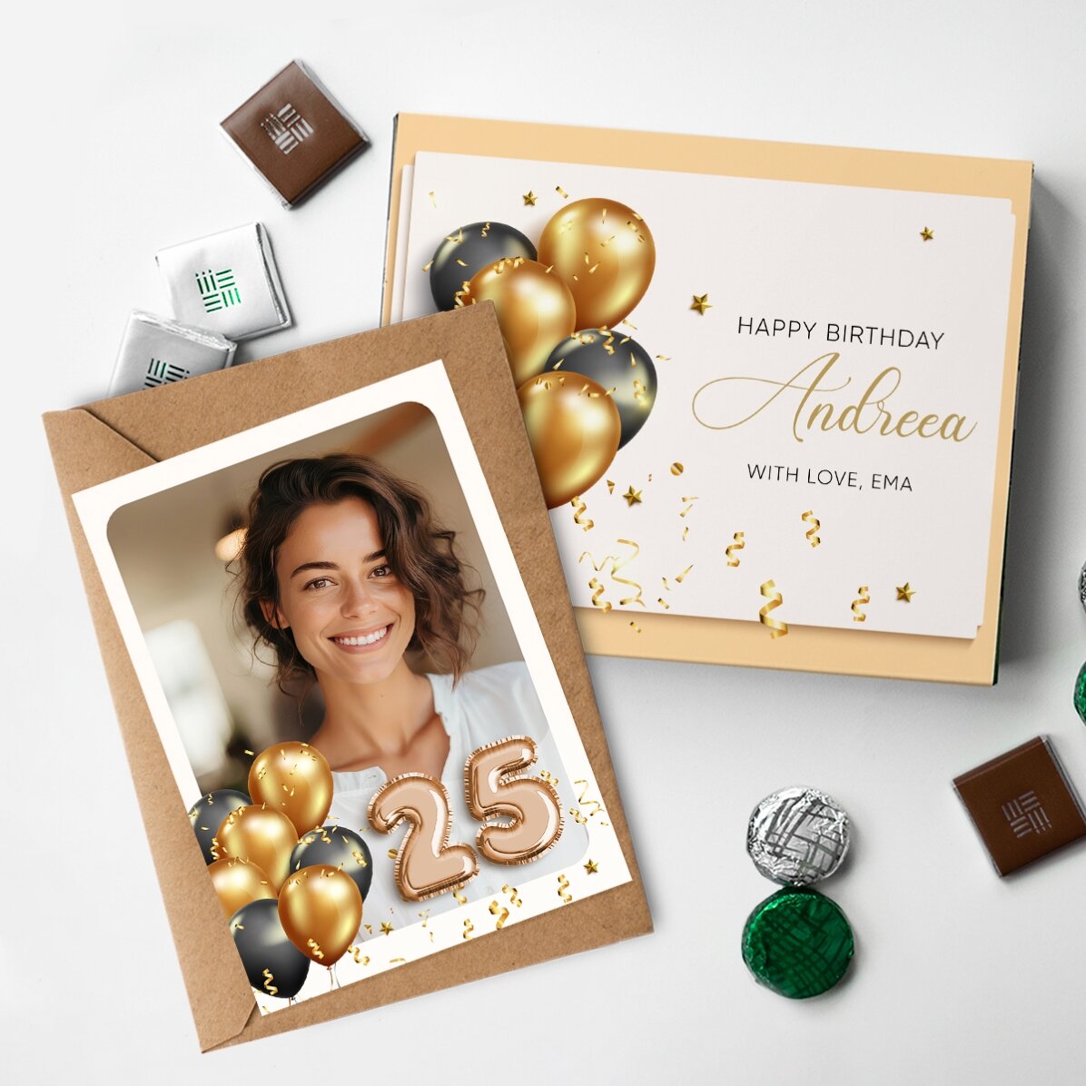 Set personalizat - cutie de bomboane și card - Happy birthday