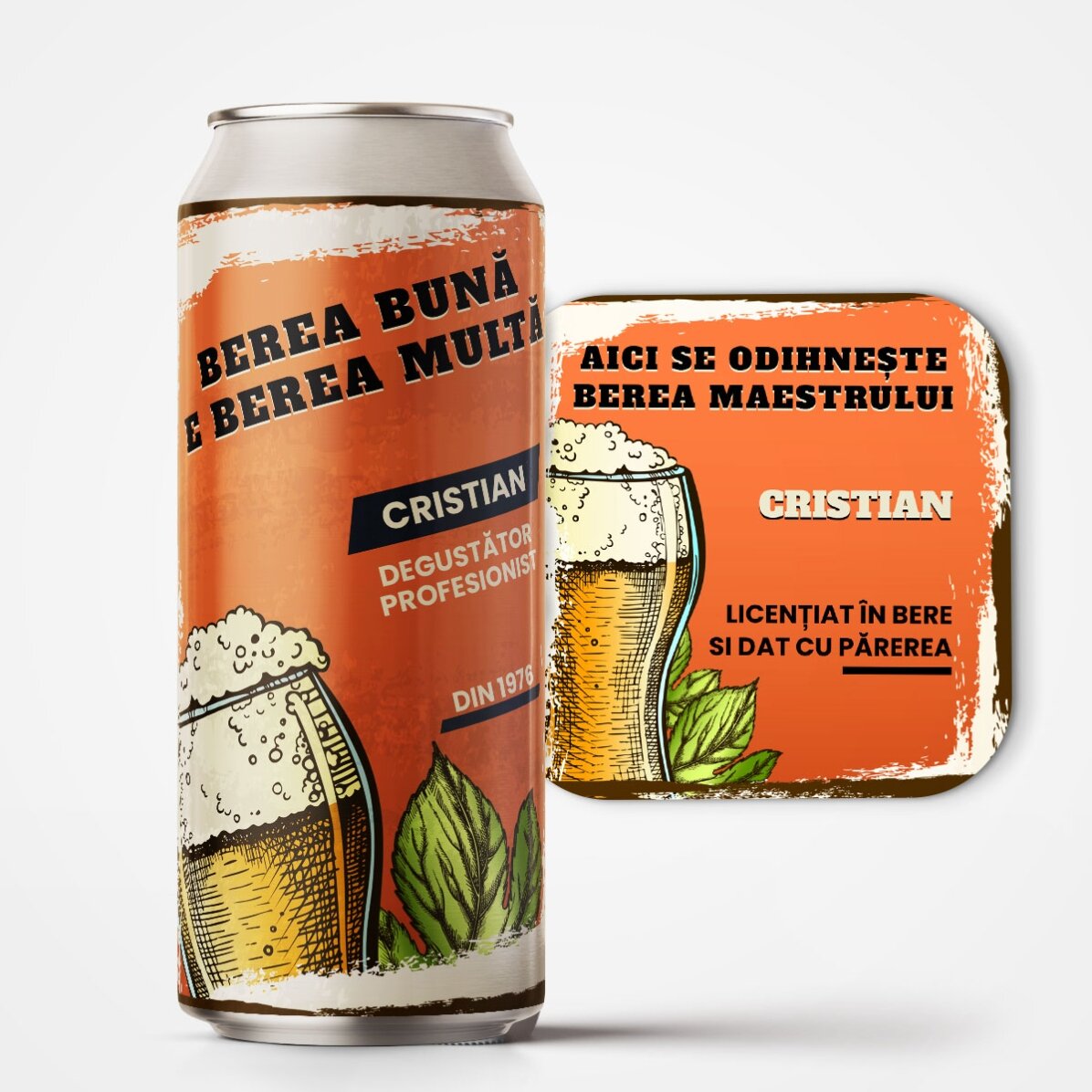 Set personalizat - doză de bere și suport pentru pahar - Vintage beer