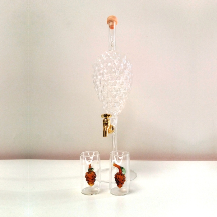 Set sticlă pentru țuică cu 2 păhărele