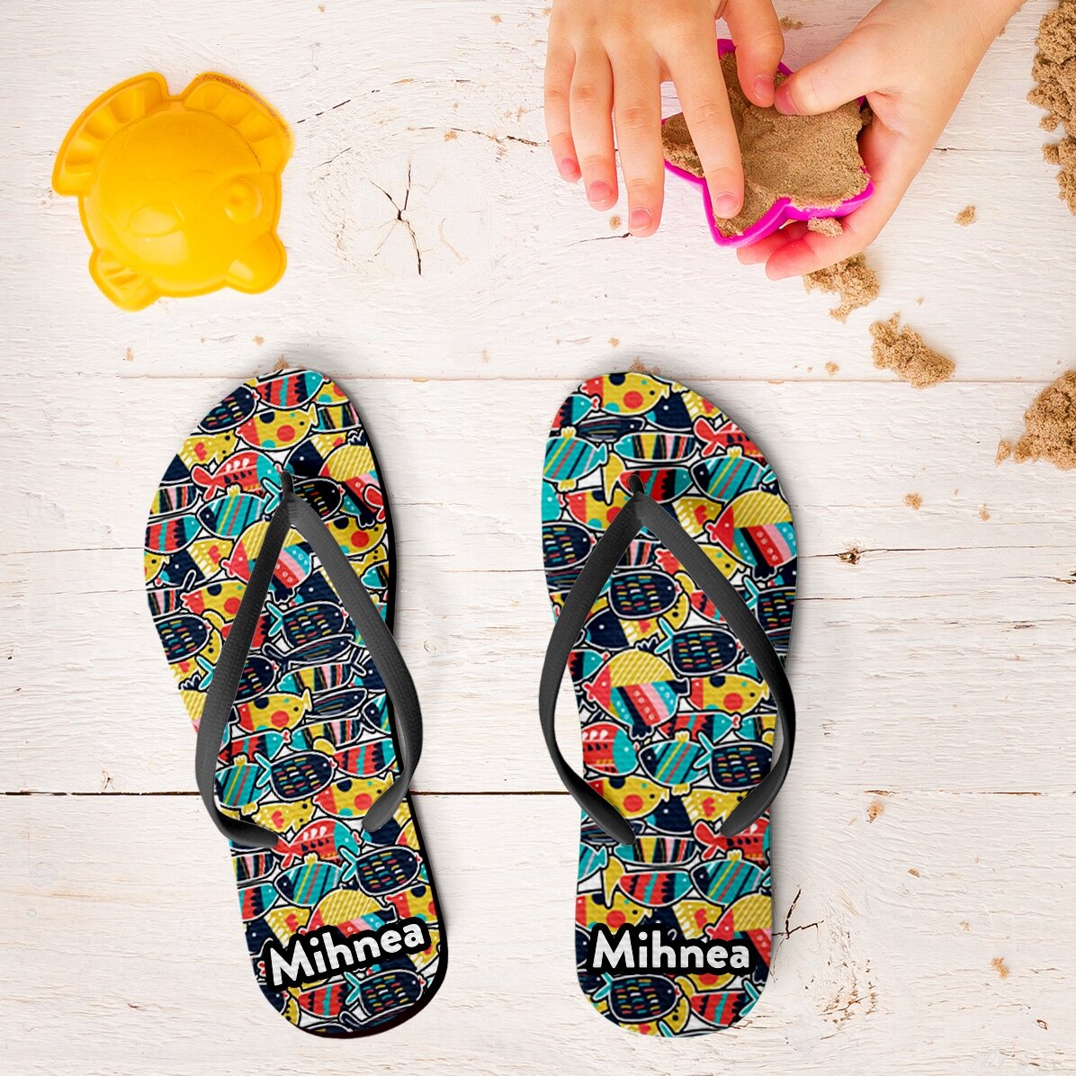 Șlapi personalizați cu nume pentru copii și adulți - Fishy