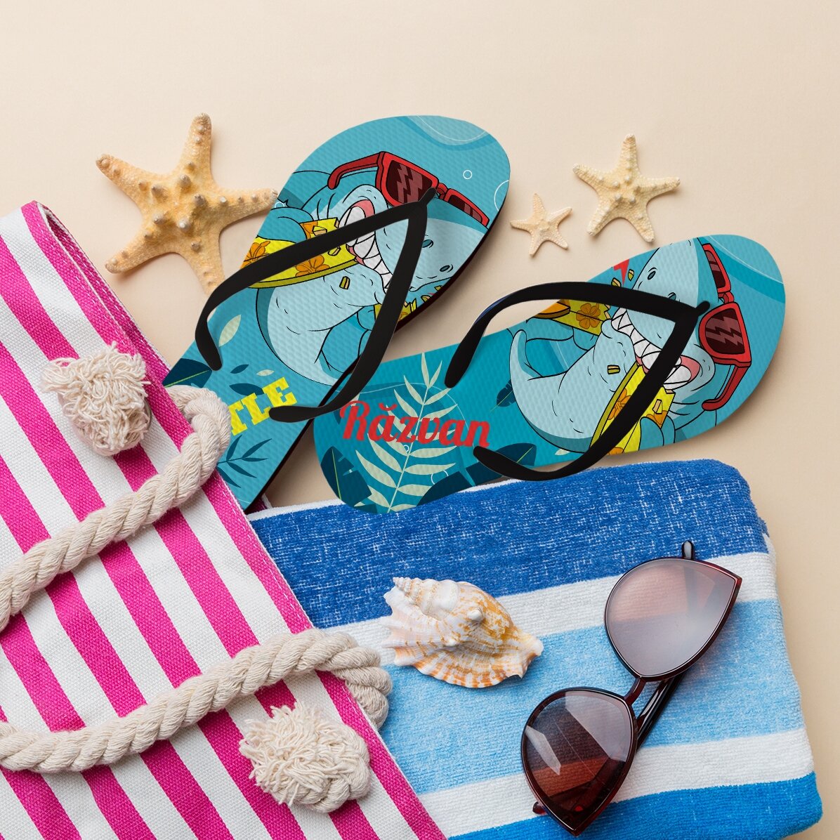 Șlapi personalizați cu text - Rechin