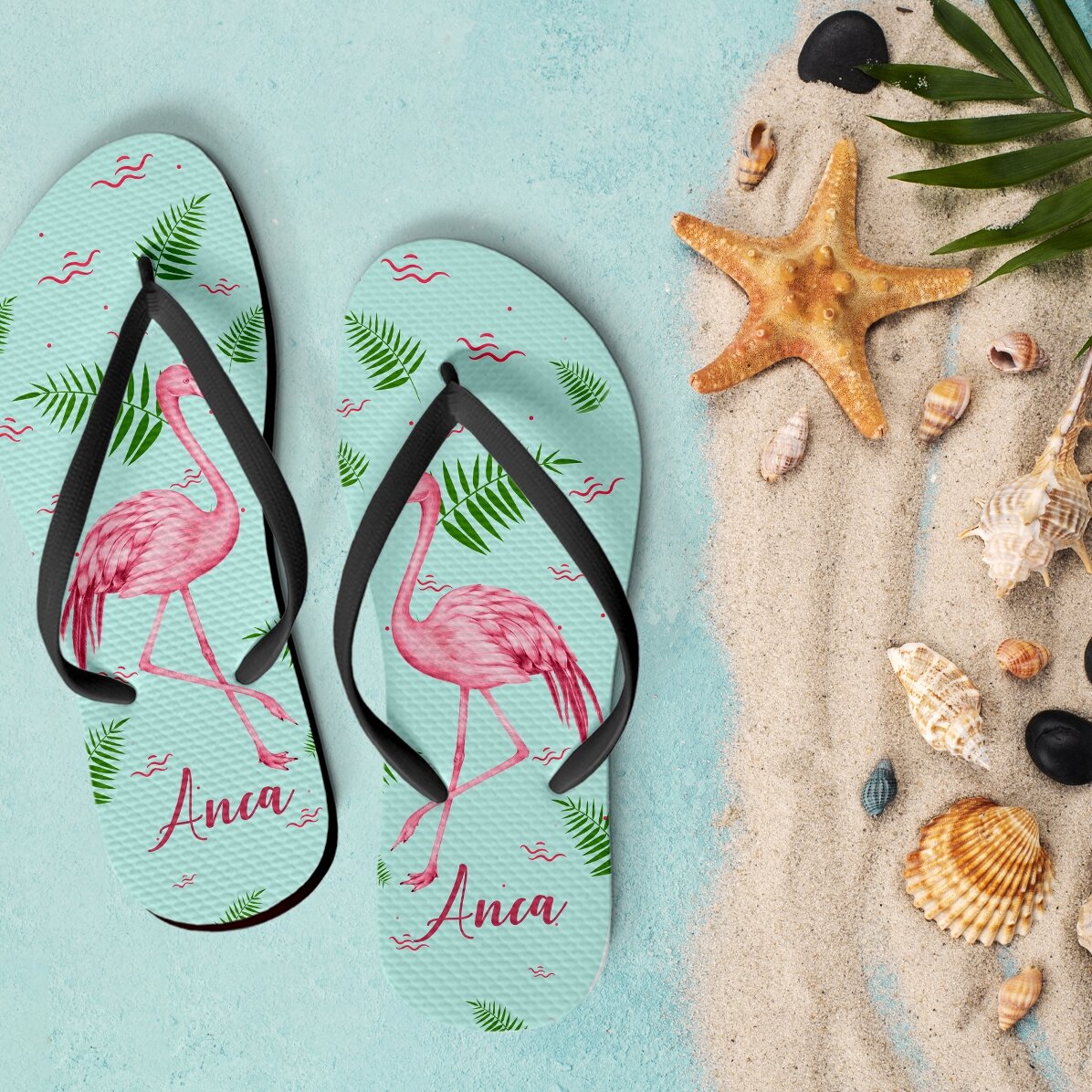 Șlapi personalizați pentru copii cu text - Flamingo
