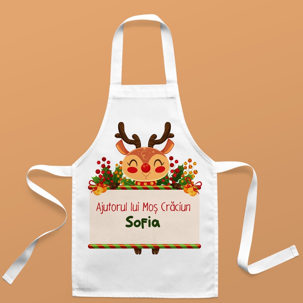 Șorț pentru copii personalizat cu text - Ajutorul lui Moș Crăciun