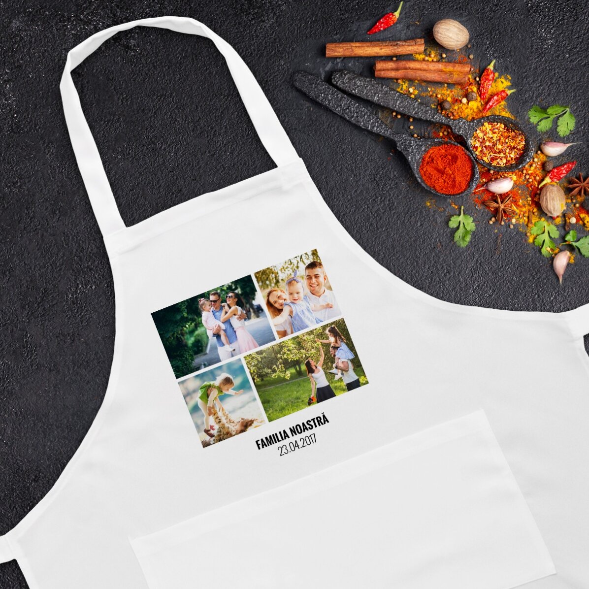 Șorț personalizat cu 4 poze și text