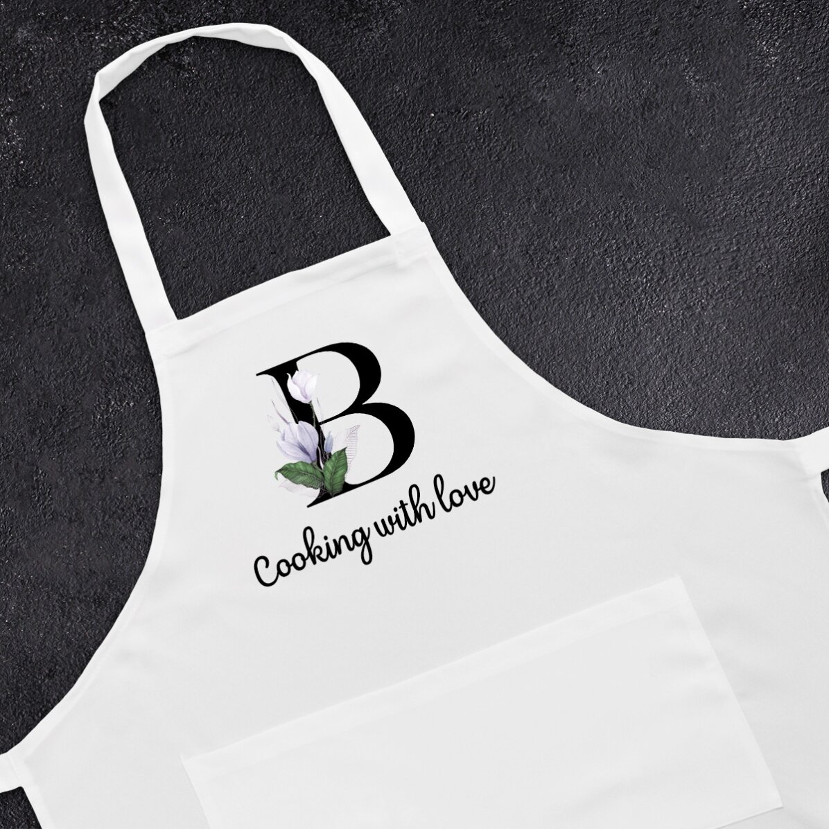 Șorț personalizat cu inițială și mesaj - Floral