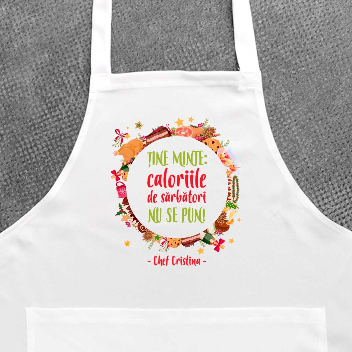 Șorț personalizat cu text - Caloriile de Crăciun