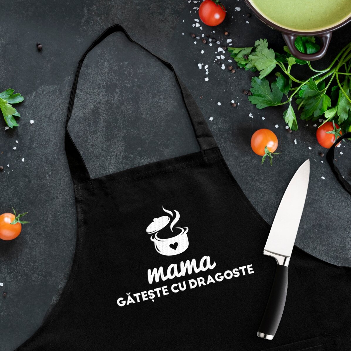 Șorț personalizat cu text - Mama gătește cu dragoste