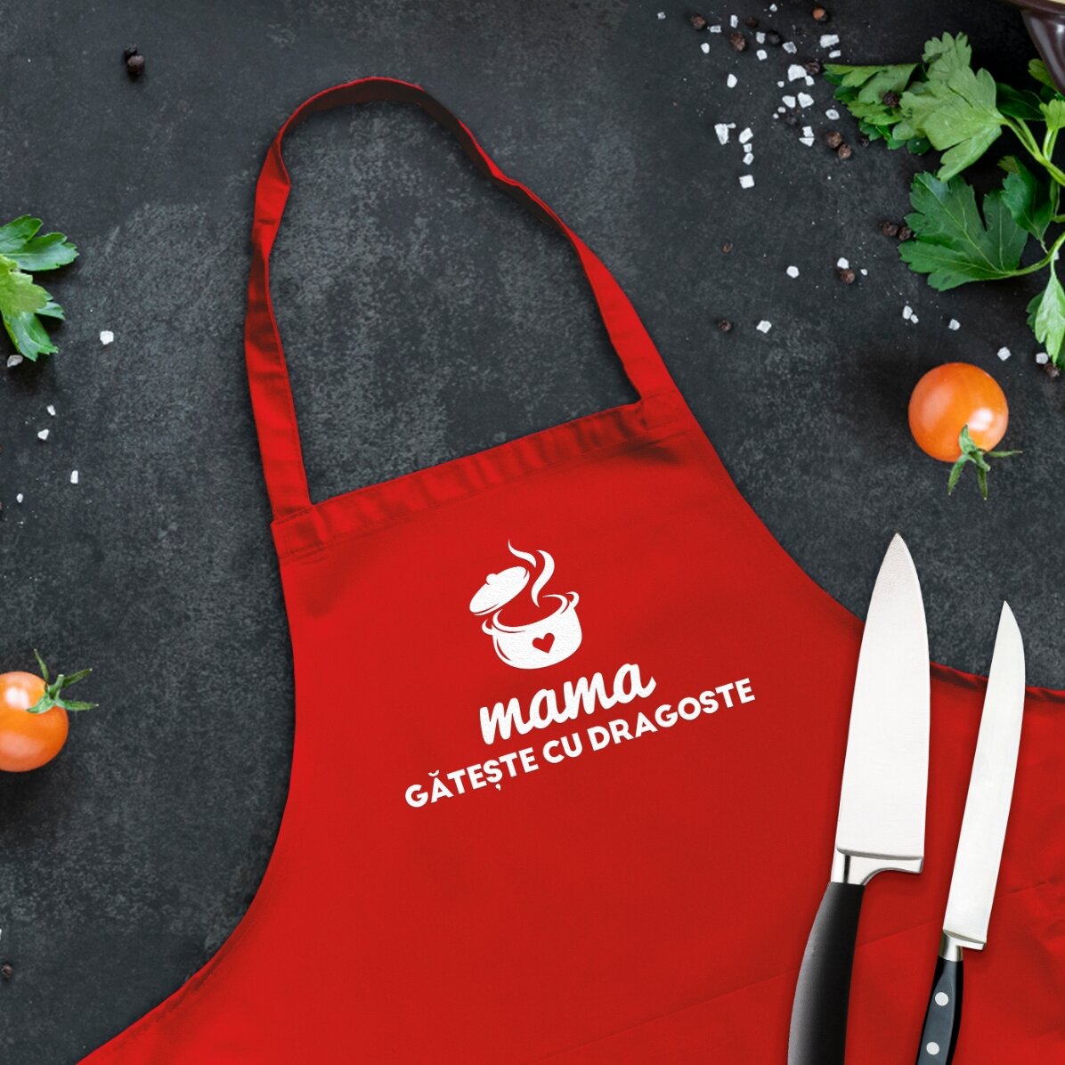 Șorț personalizat cu text - Mama gătește cu dragoste