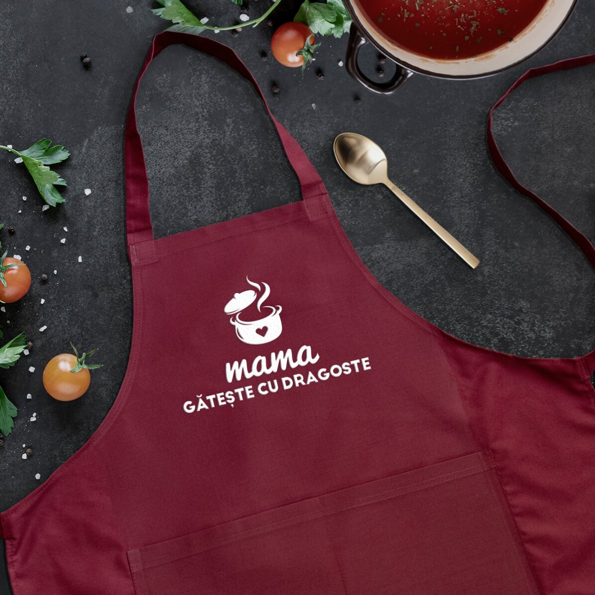 Șorț personalizat cu text - Mama gătește cu dragoste