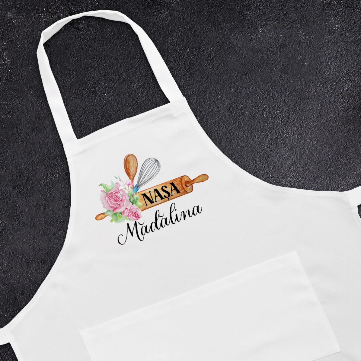 Șorț personalizat cu text pentru nașă - Floral