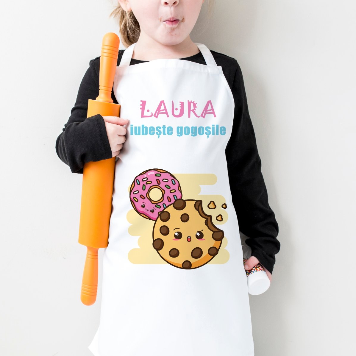 Șorț personalizat pentru copii cu text - Iubitorii de gogoși