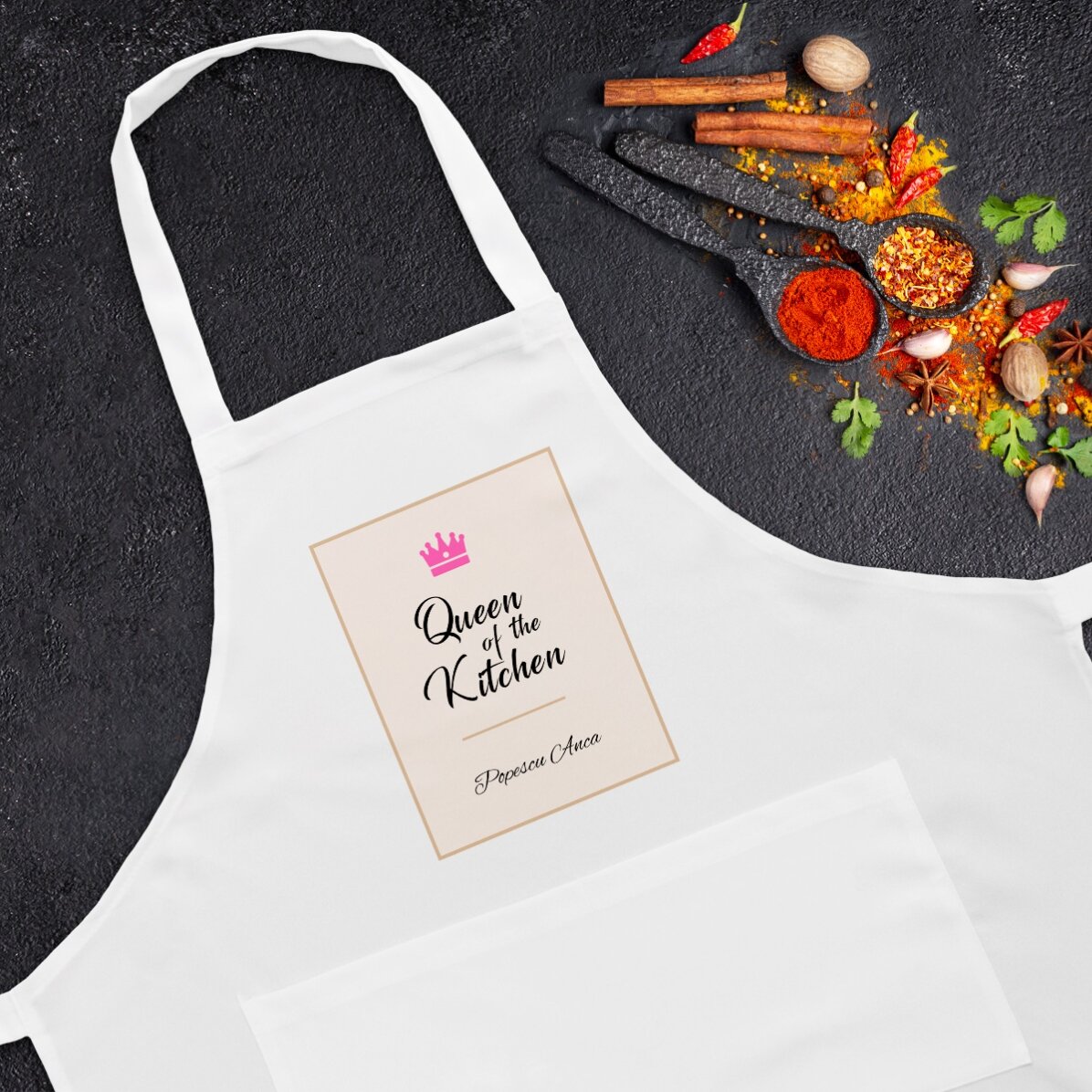 Șorț alb personalizat  - Queen Of The Kitchen