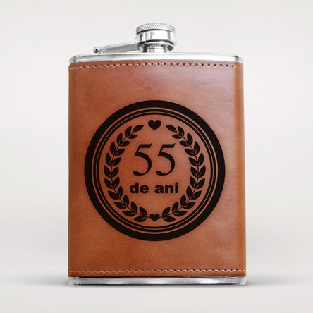 Sticlă de buzunar personalizată îmbrăcată în piele - Aniversare