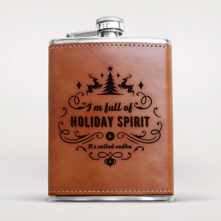Sticlă de buzunar personalizată îmbrăcată în piele - Holiday Spirit