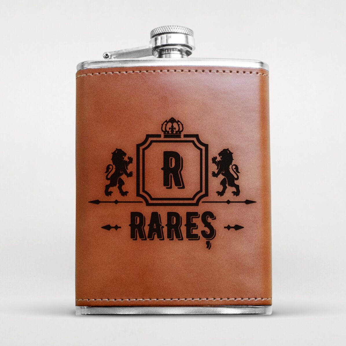 Sticlă de buzunar personalizată îmbrăcată în piele - Lion king