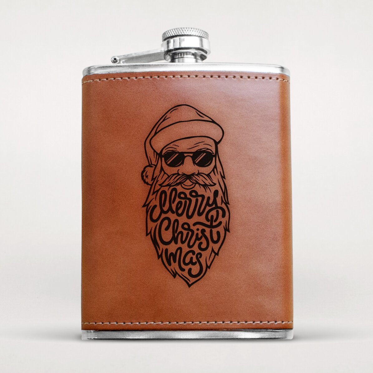 Sticlă de buzunar personalizată îmbrăcată în piele - Merry Christmas