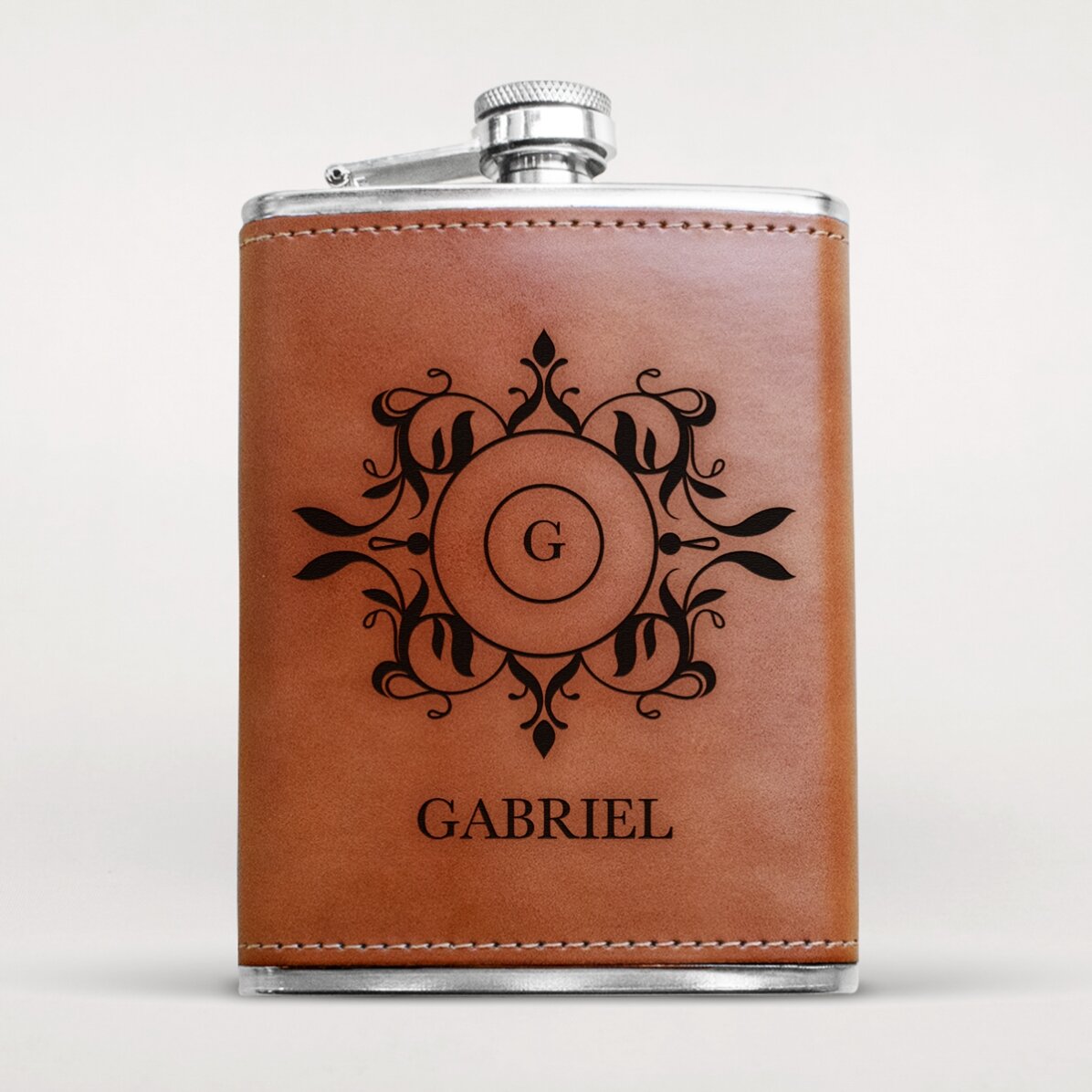 Sticlă de buzunar personalizată îmbrăcată în piele - Monogramă