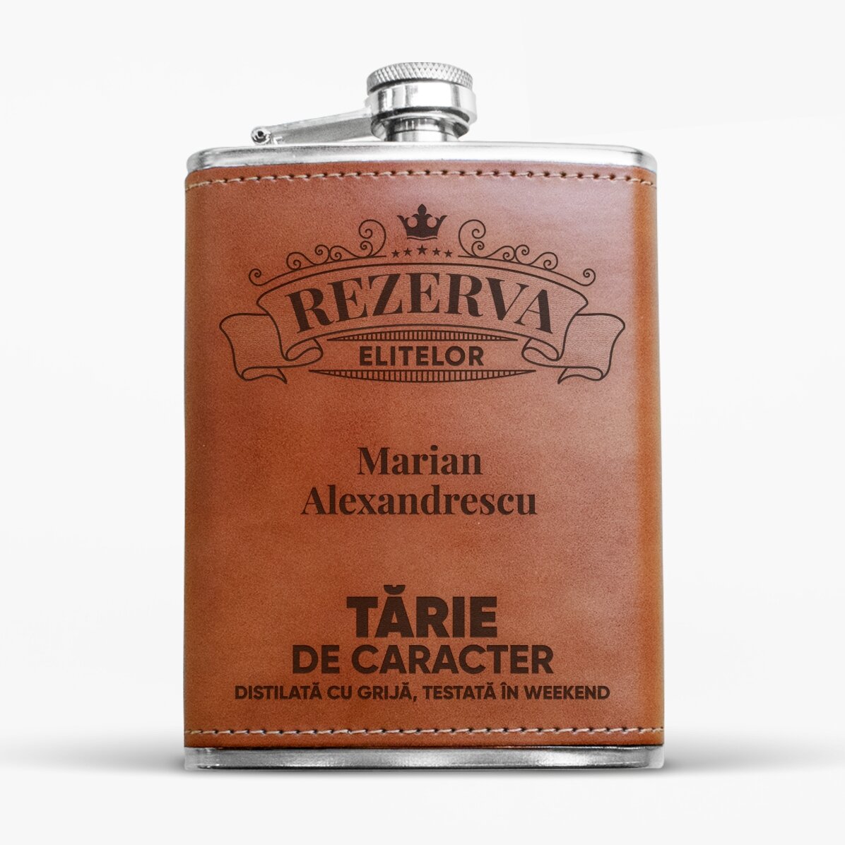 Sticlă de buzunar personalizată îmbrăcată în piele - Rezerva Elitelor