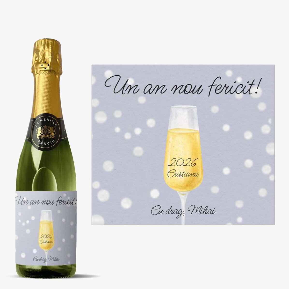 Sticlă medie de vin spumant personalizat cu text - Champagne Glass