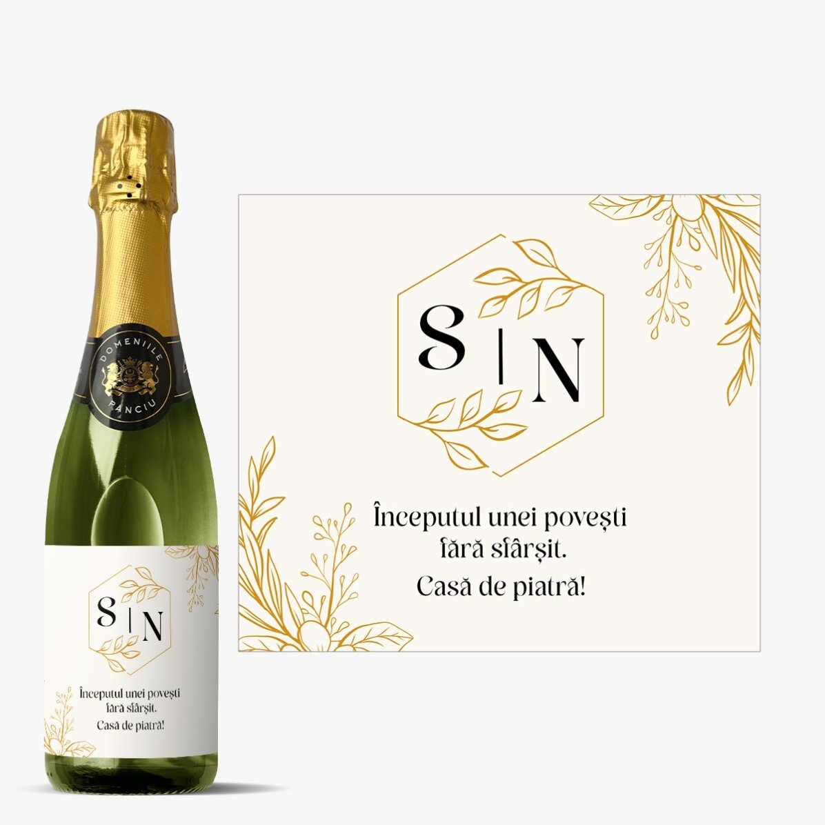 Sticlă medie de vin spumant personalizată cu mesaj - Nuntă