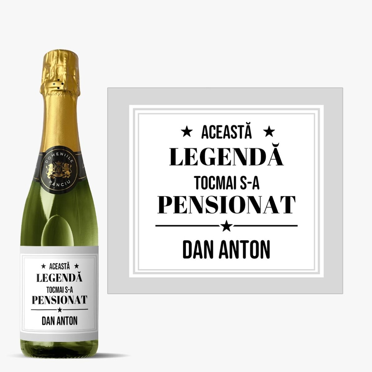 Sticlă medie de vin spumant personalizată cu mesaj - Pensionat