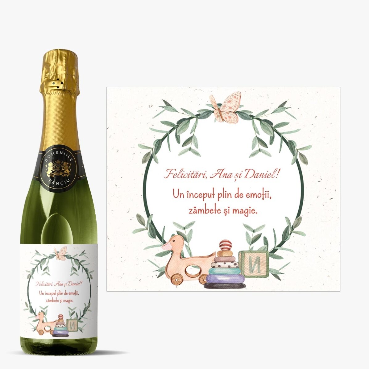 Sticlă medie de vin spumant personalizată cu text - Baby
