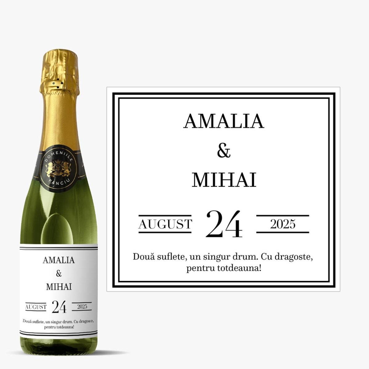 Sticlă medie de vin spumant personalizată cu text - Căsătorie