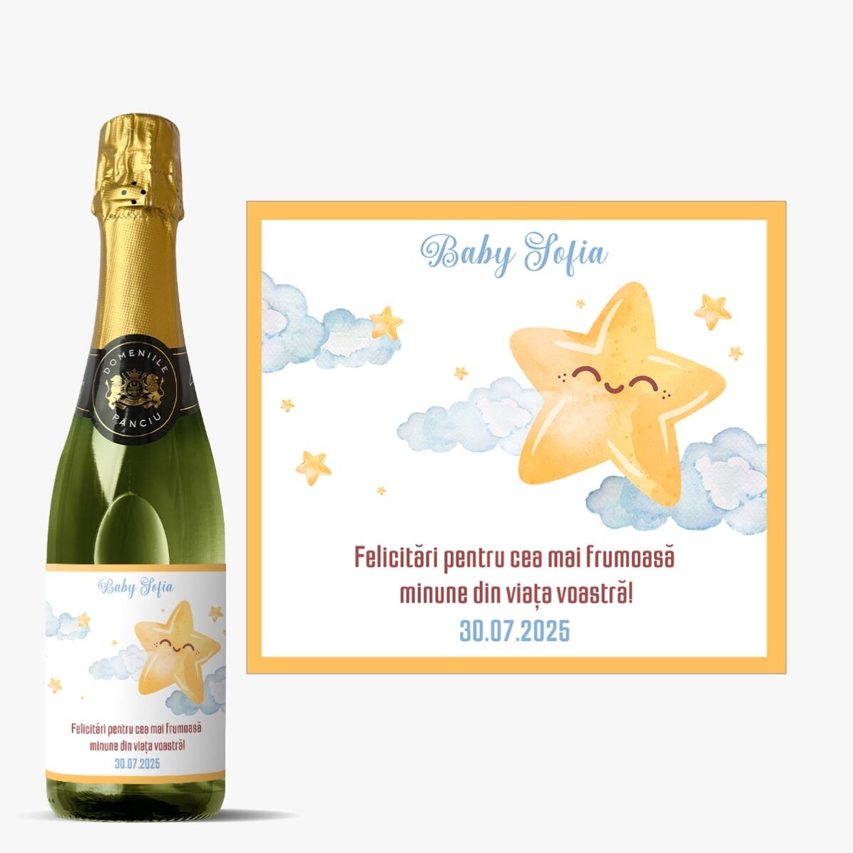 Sticlă medie de vin spumant personalizată cu text - Felicitări