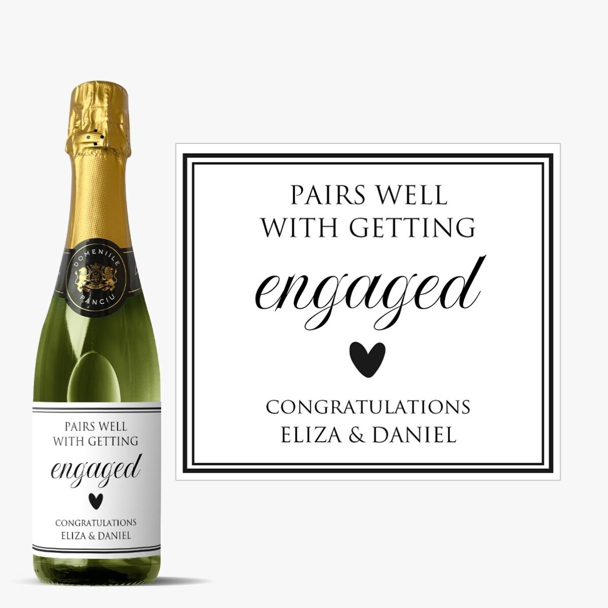 Sticlă medie de vin spumant personalizată cu text - Heart